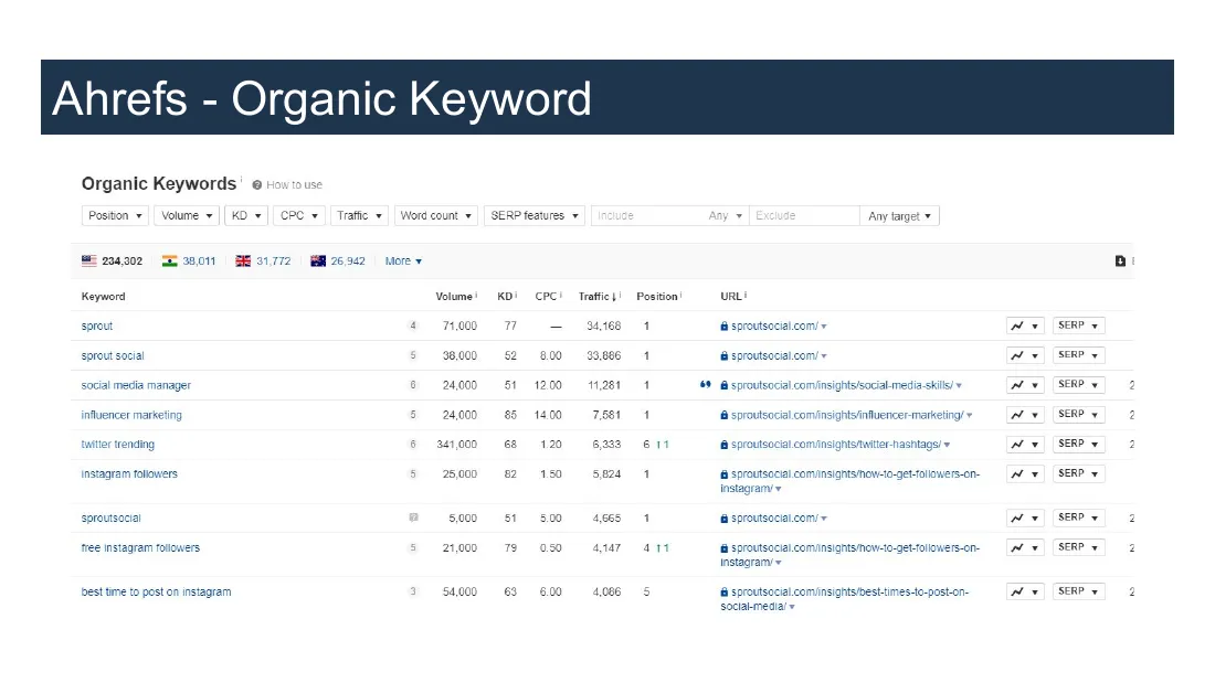 Ahrefs: number 1 positions for competitive keywords